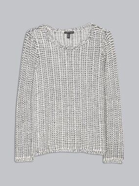 Eileen Fisher Crisp Organic Cotton Linen Pullover Sweater Black White M